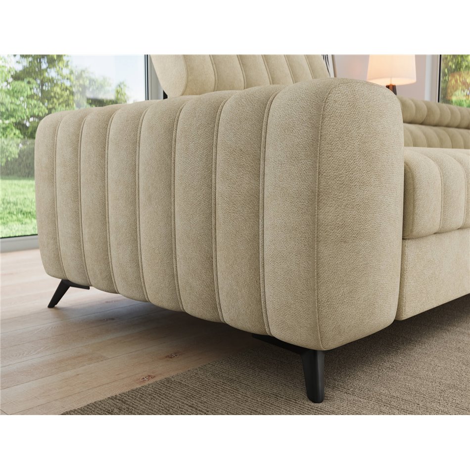 Corner sofa Elkanedo R, sleeping function, Aura 18, velvet, beige, H86x269x204cm
