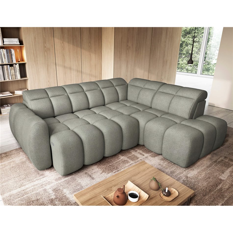 Corner sofa Elfalconn R, electrically extendable, Xillar 100, green, H107x258x208cm