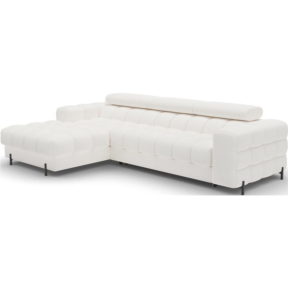 Corner sofa Elferlo L, sleeping function, Amore 01, boucle, white, H93x285x181cm