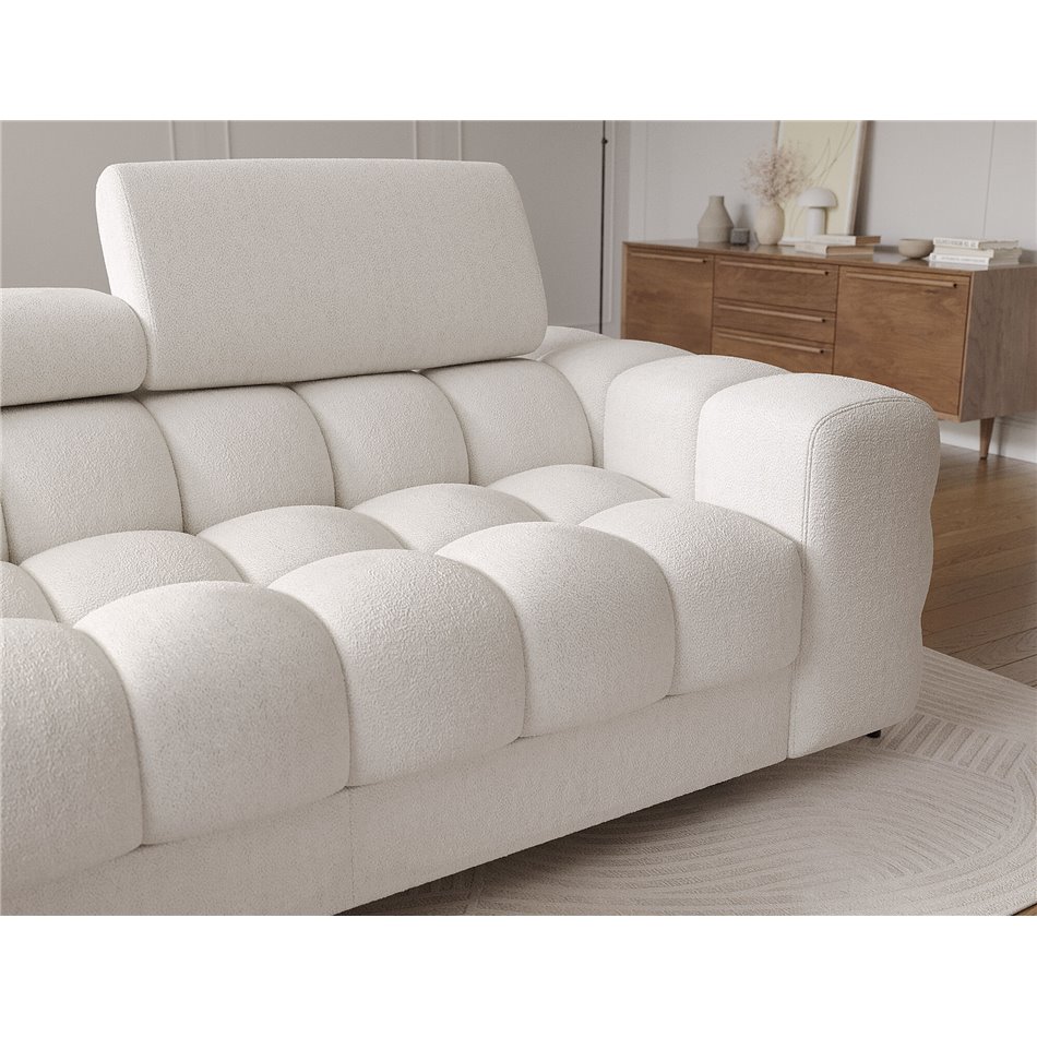 Corner sofa Elferlo L, sleeping function, Amore 01, boucle, white, H93x285x181cm