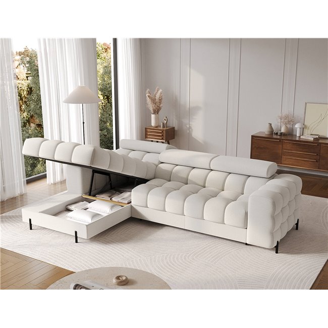 Угловой диван Elferlo L, раздвижной, Royal 01, букле, белый, H93x285x181cm