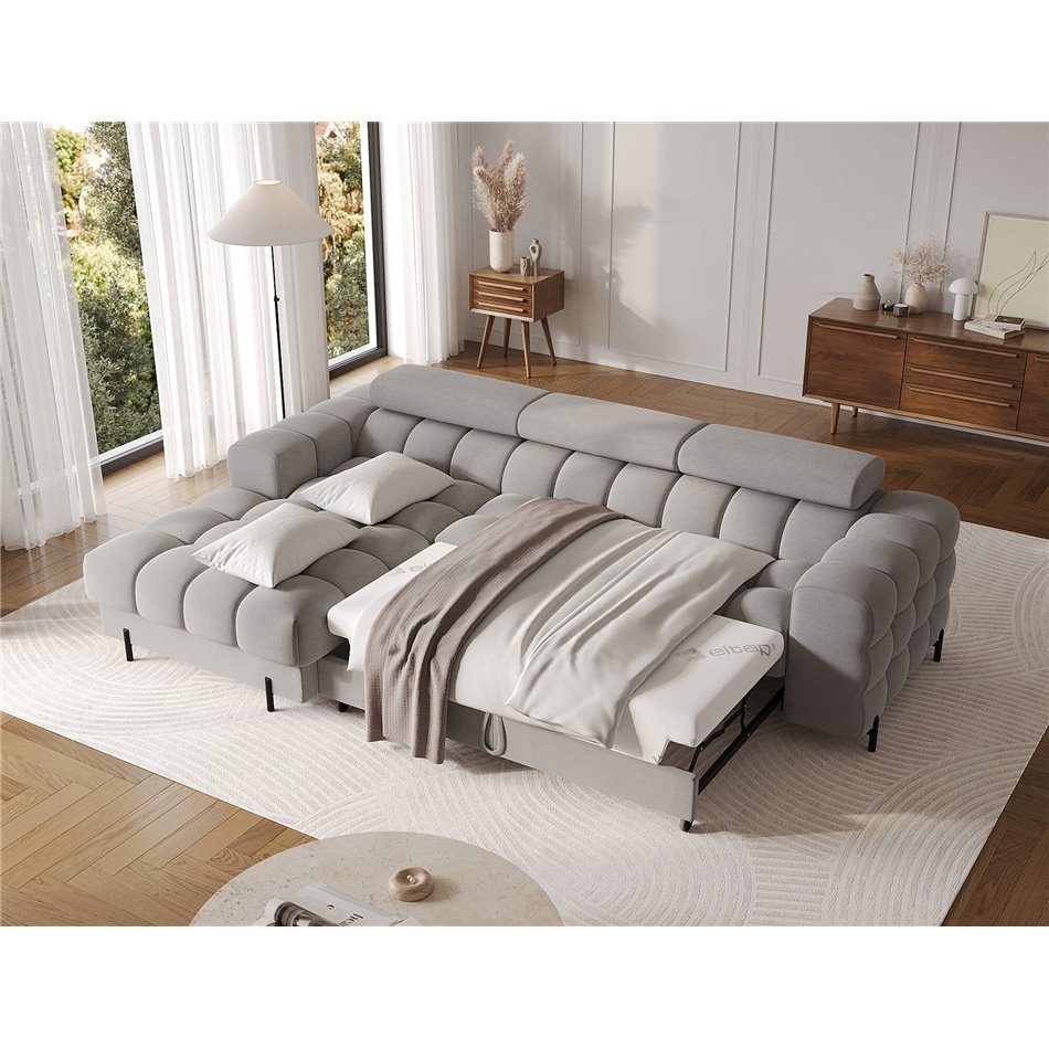 Corner sofa Elferlo L, sleeping function, Sola 04, grey, H93x285x181cm