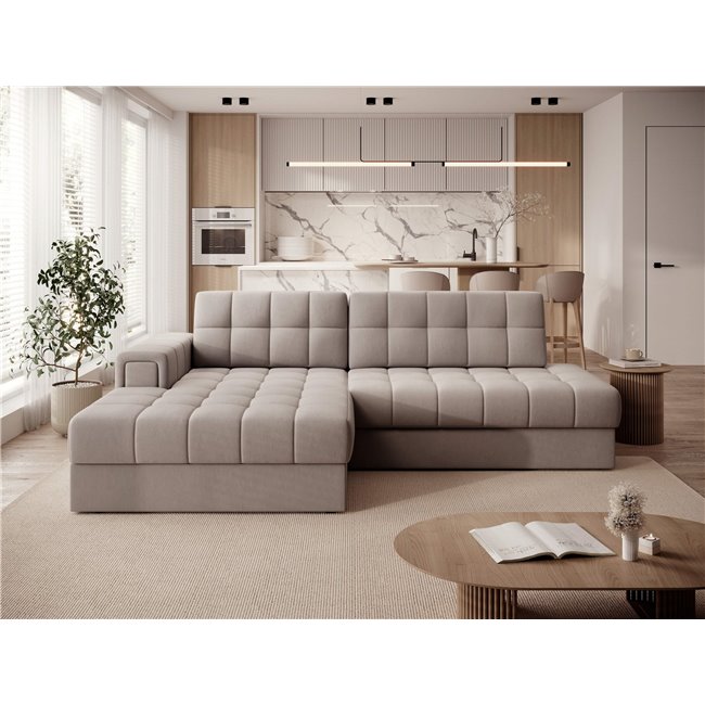 Corner sofa Elezalt L, sleeping function, Sola 18, beige, H82x240x150cm