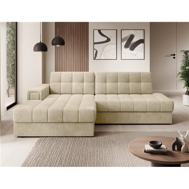 Corner sofa Elezalt L, sleeping function, Monolith 04, velvet, beige, H82x240x150cm