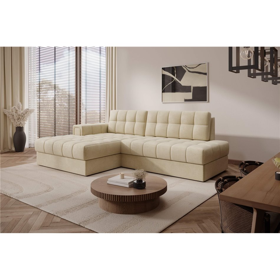 Corner sofa Elezalt L, sleeping function, Monolith 04, velvet, beige, H82x240x150cm