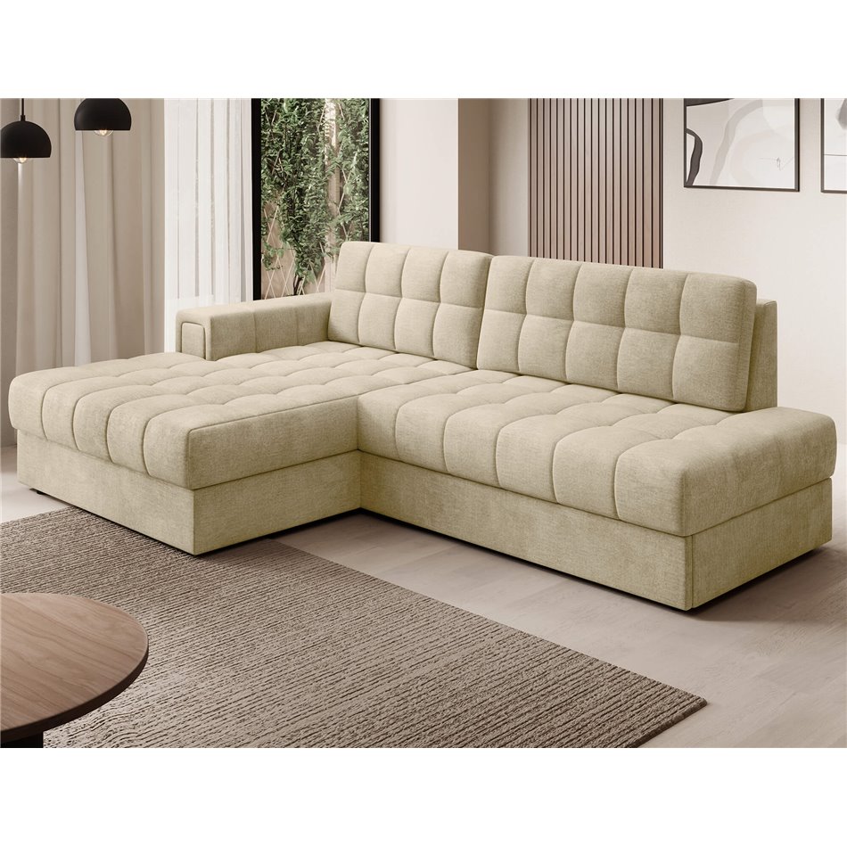Corner sofa Elezalt L, sleeping function, Monolith 04, velvet, beige, H82x240x150cm
