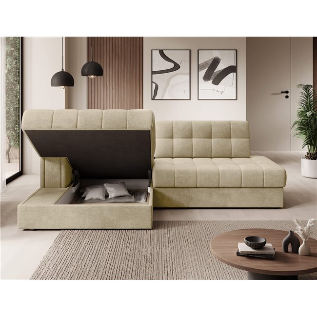Corner sofa Elezalt L, sleeping function, Monolith 04, velvet, beige, H82x240x150cm