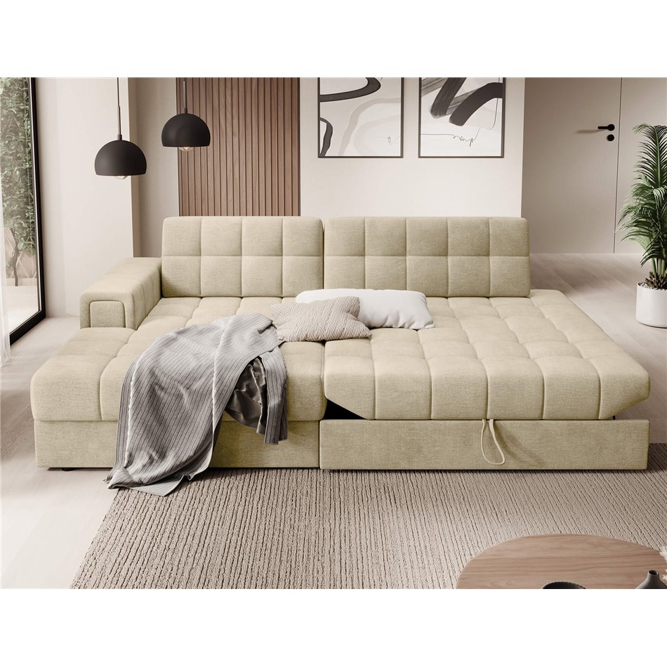 Corner sofa Elezalt L, sleeping function, Monolith 04, velvet, beige, H82x240x150cm