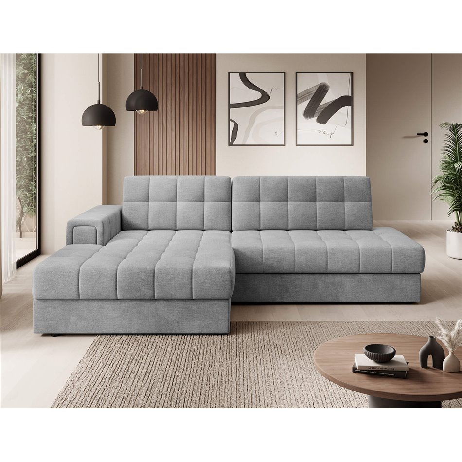 Corner sofa Elezalt L, sleeping function, Monolith 85, velvet, grey, H82x240x150cm