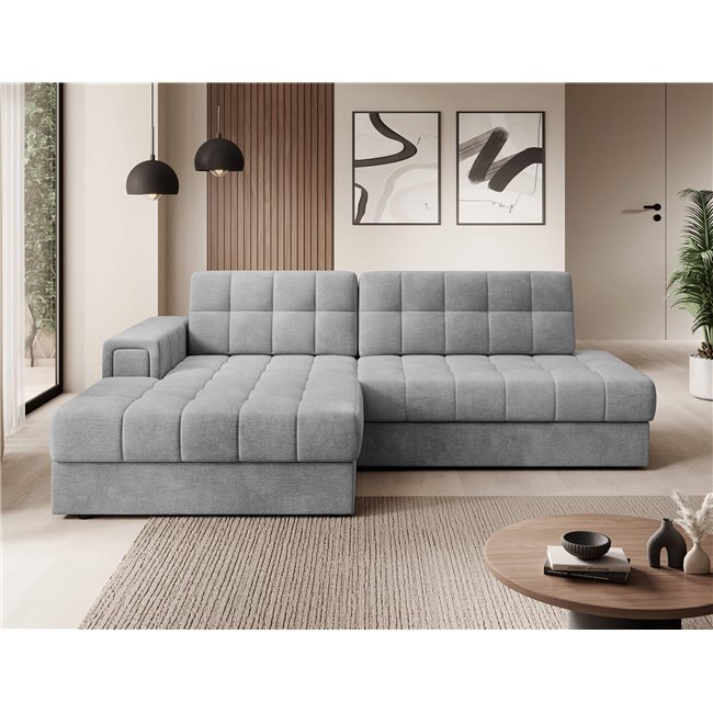 Corner sofa Elezalt L, sleeping function, Monolith 85, velvet, grey, H82x240x150cm