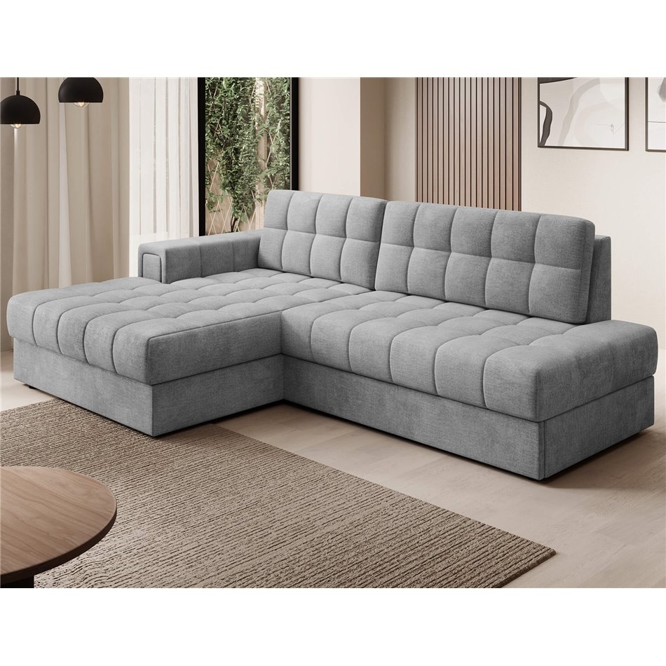 Corner sofa Elezalt L, sleeping function, Monolith 85, velvet, grey, H82x240x150cm