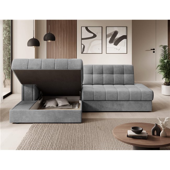 Corner sofa Elezalt L, sleeping function, Monolith 85, velvet, grey, H82x240x150cm