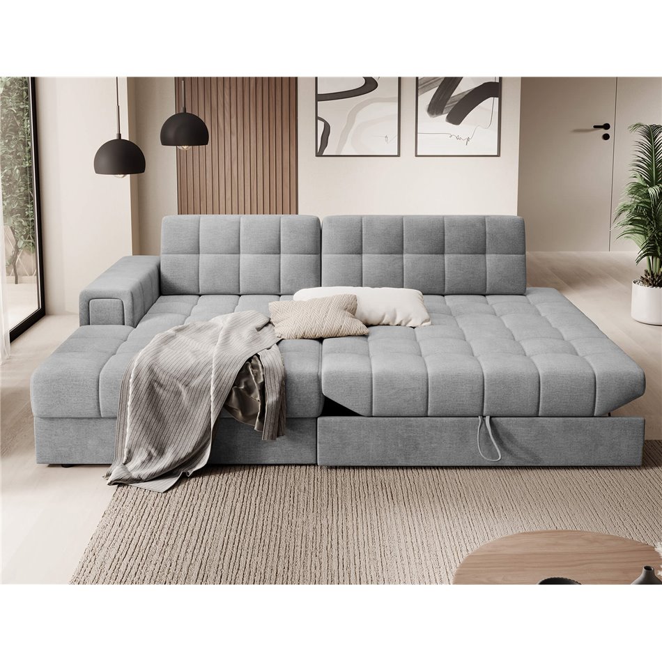 Corner sofa Elezalt L, sleeping function, Monolith 85, velvet, grey, H82x240x150cm