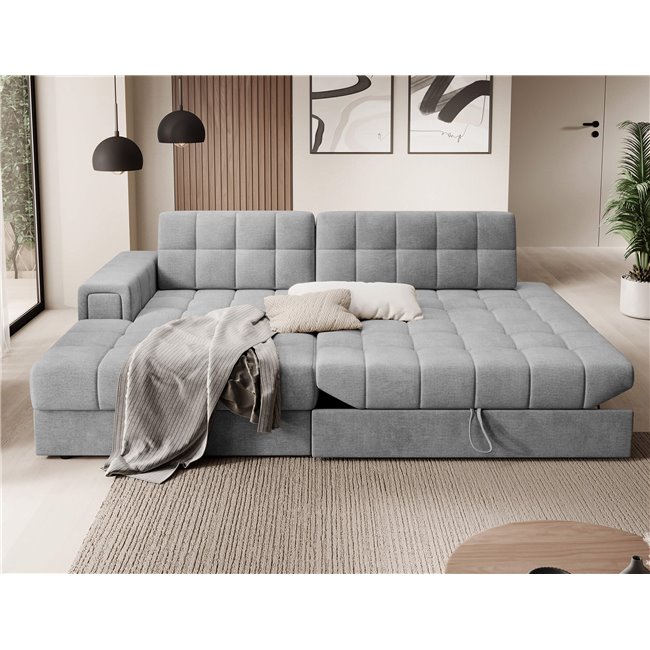 Corner sofa Elezalt L, sleeping function, Monolith 85, velvet, grey, H82x240x150cm