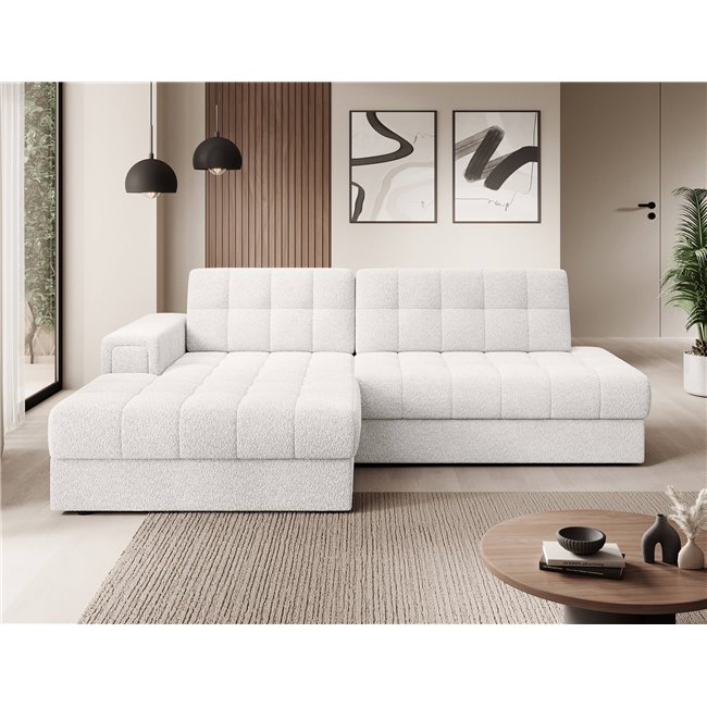 Corner sofa Elezalt L, sleeping function, Royal 01, boucle, white, H82x240x150cm