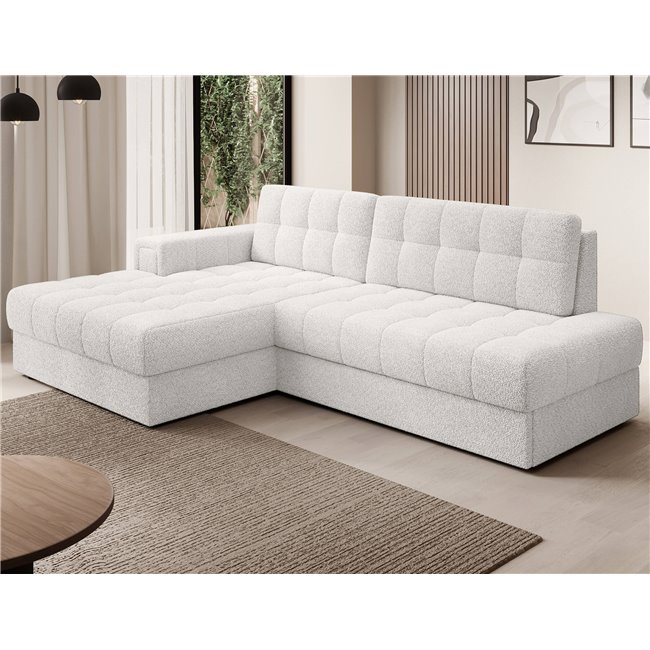 Corner sofa Elezalt L, sleeping function, Royal 01, boucle, white, H82x240x150cm