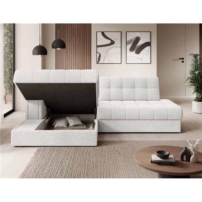 Corner sofa Elezalt L, sleeping function, Royal 01, boucle, white, H82x240x150cm