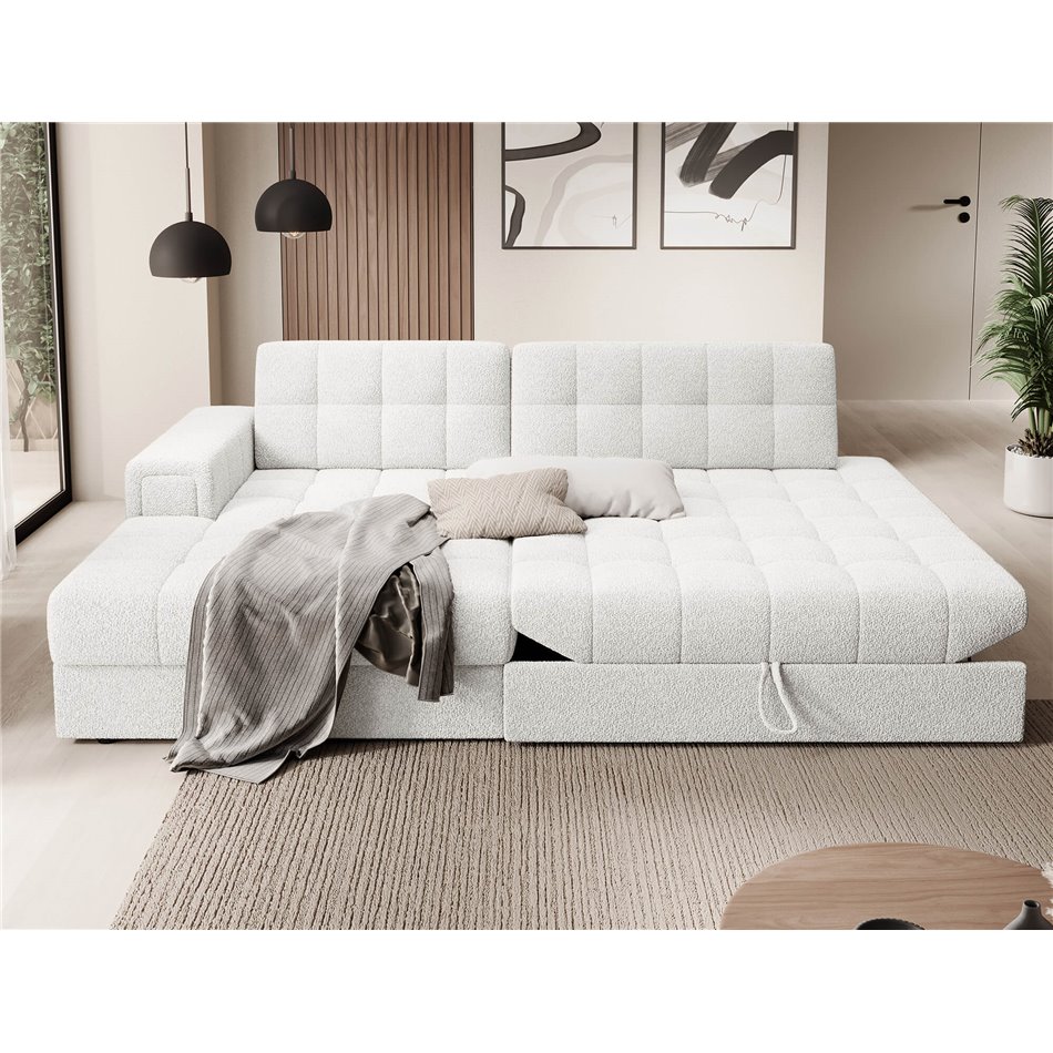 Corner sofa Elezalt L, sleeping function, Royal 01, boucle, white, H82x240x150cm