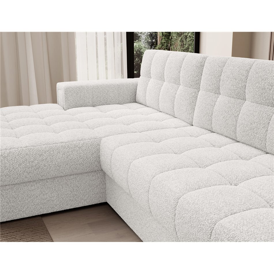 Corner sofa Elezalt L, sleeping function, Royal 01, boucle, white, H82x240x150cm