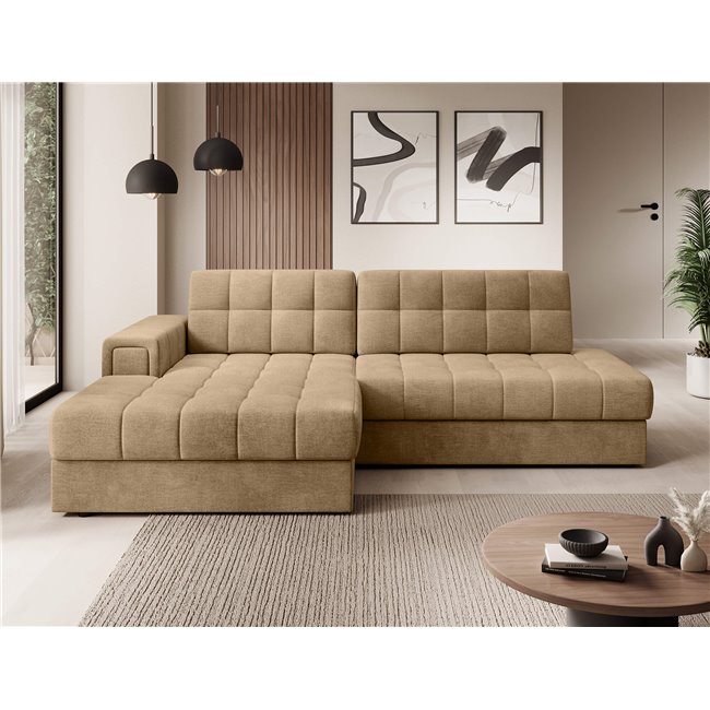 Corner sofa Elezalt L, sleeping function, Monolith 09, velvet, beige, H82x240x150cm