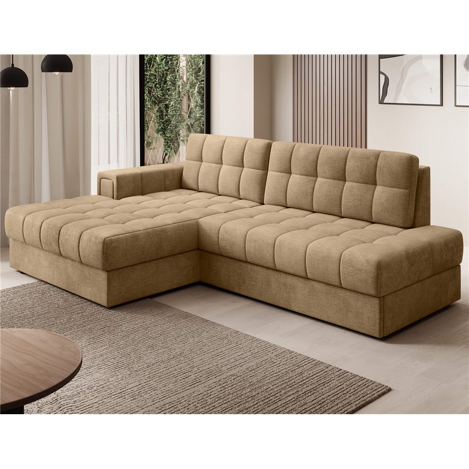 Corner sofa Elezalt L, sleeping function, Monolith 09, velvet, beige, H82x240x150cm