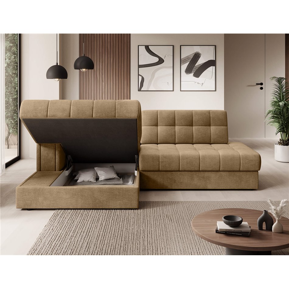 Corner sofa Elezalt L, sleeping function, Monolith 09, velvet, beige, H82x240x150cm