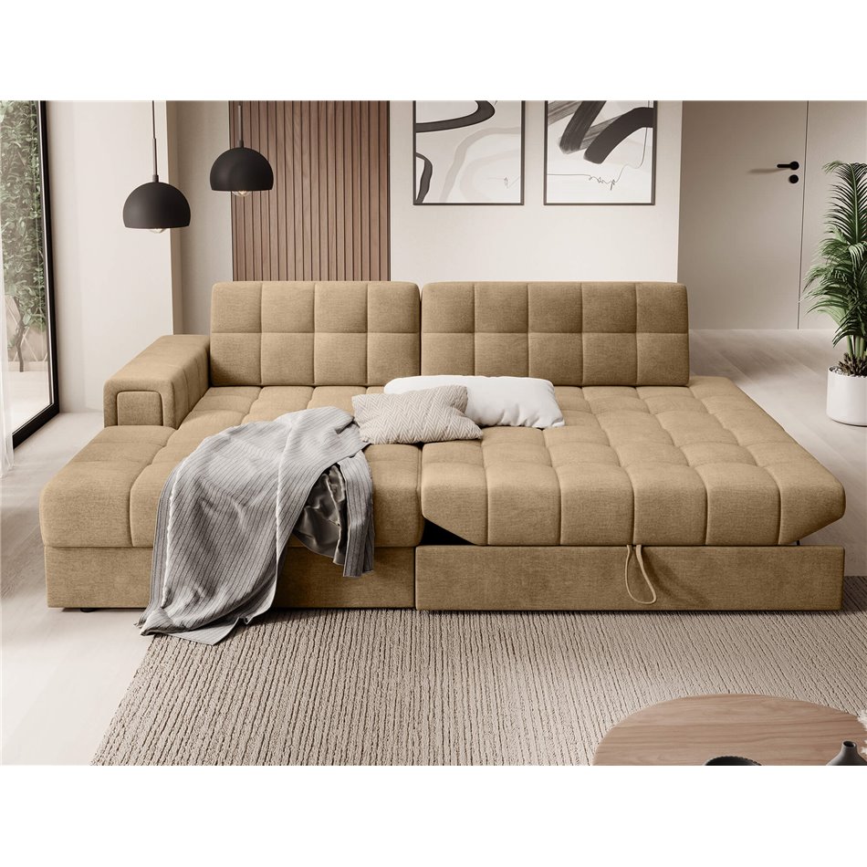 Corner sofa Elezalt L, sleeping function, Monolith 09, velvet, beige, H82x240x150cm