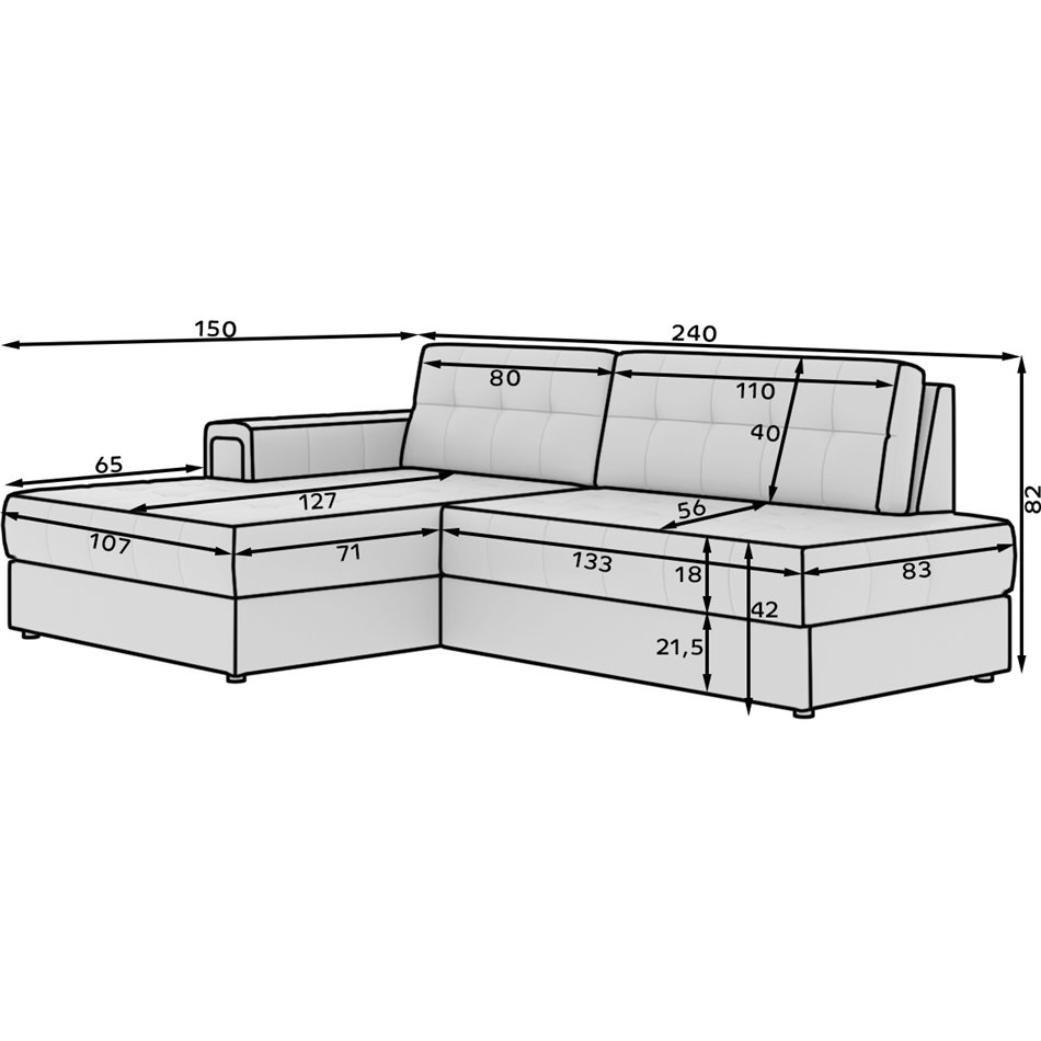 Corner sofa Elezalt L, sleeping function, Monolith 09, velvet, beige, H82x240x150cm