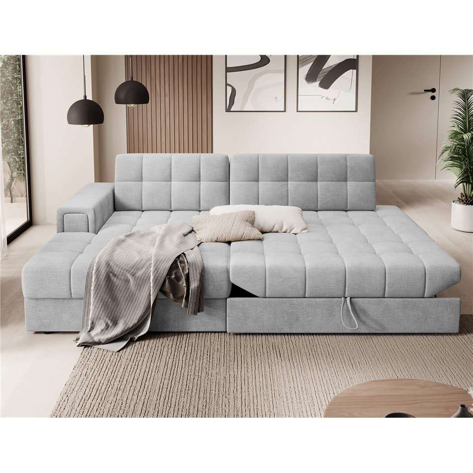 Corner sofa Elezalt L, sleeping function, Monolith 84, velvet, grey, H82x240x150cm