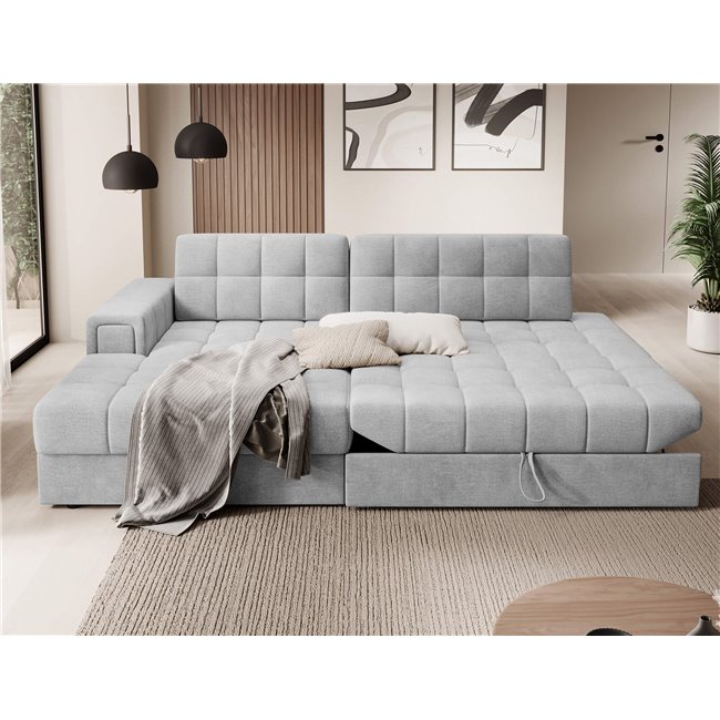 Corner sofa Elezalt L, sleeping function, Monolith 84, velvet, grey, H82x240x150cm