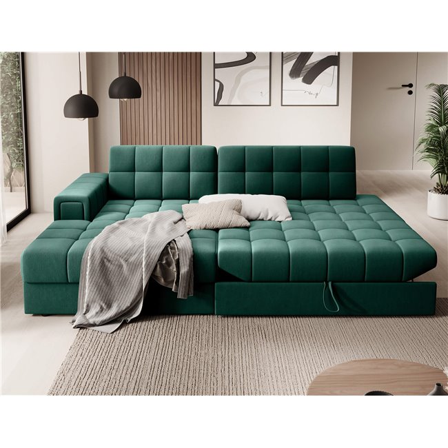 Corner sofa Elezalt L, sleeping function, Lukso 35, velvet, green, H82x240x150cm