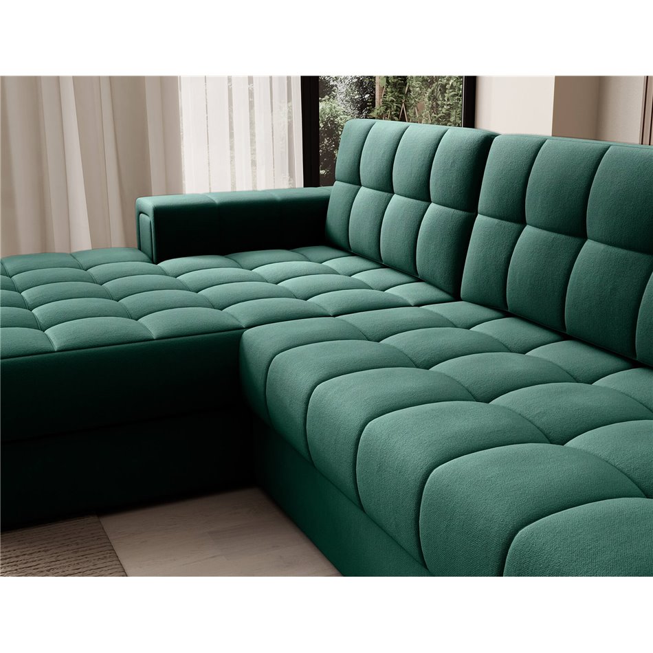 Corner sofa Elezalt L, sleeping function, Lukso 35, velvet, green, H82x240x150cm