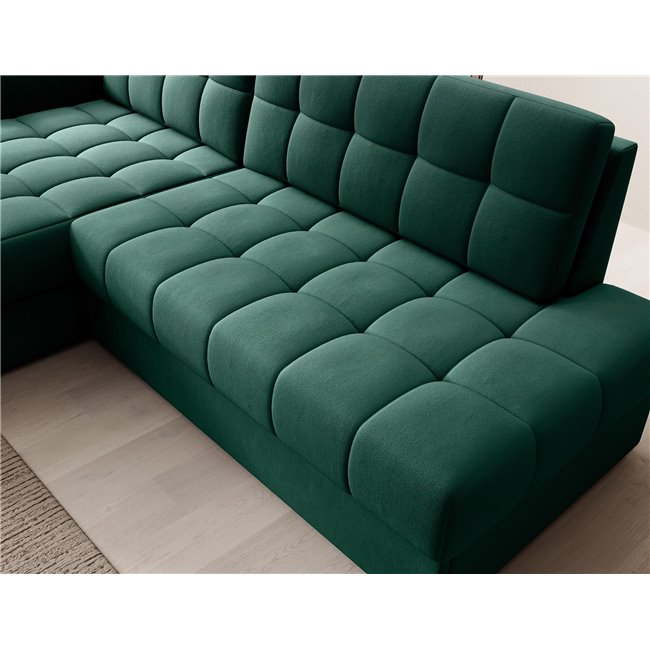Corner sofa Elezalt L, sleeping function, Lukso 35, velvet, green, H82x240x150cm