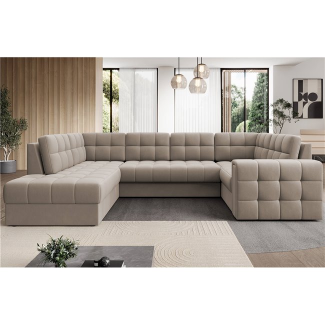 Corner sofa Elewett L, sleeping function, Sola 18, beige, H82x299x198cm