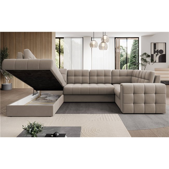 Corner sofa Elewett L, sleeping function, Sola 18, beige, H82x299x198cm