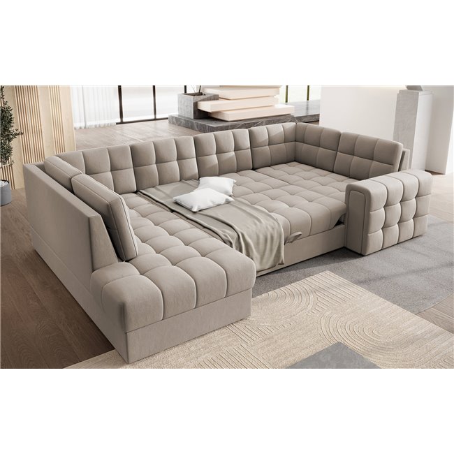Corner sofa Elewett L, sleeping function, Sola 18, beige, H82x299x198cm