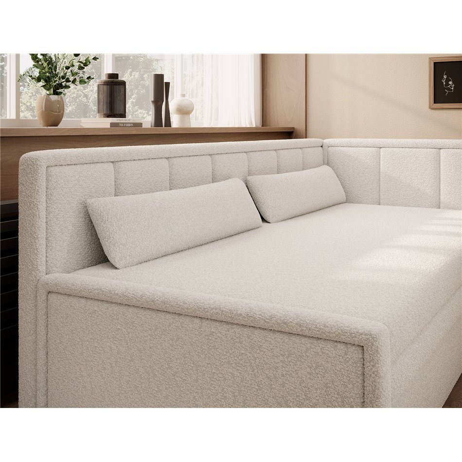 Sofa bed Elfulgeo R, sleeping function, Royal 01, boucle, white, H77x214x82cm
