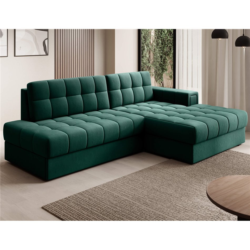 Corner sofa Elezalt R, sleeping function, Lukso 35, velvet, green, H82x240x150cm