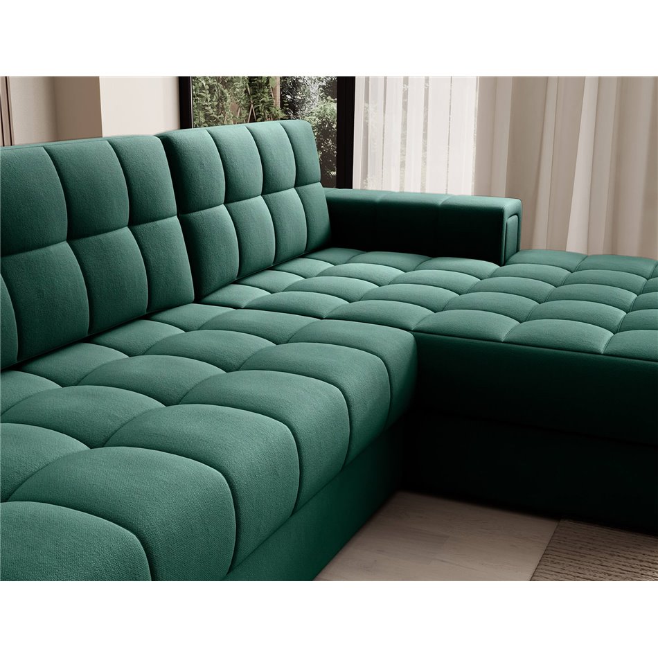 Corner sofa Elezalt R, sleeping function, Lukso 35, velvet, green, H82x240x150cm
