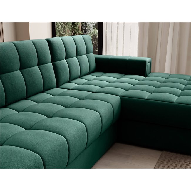 Corner sofa Elezalt R, sleeping function, Lukso 35, velvet, green, H82x240x150cm