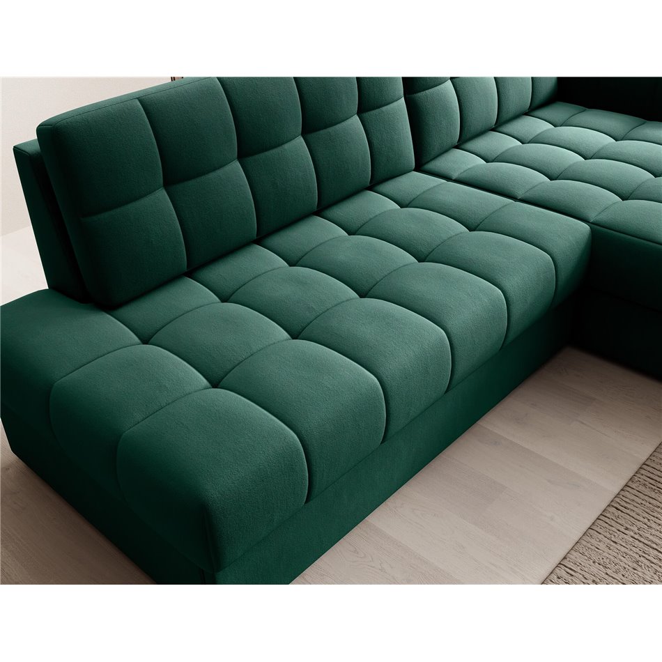 Corner sofa Elezalt R, sleeping function, Lukso 35, velvet, green, H82x240x150cm