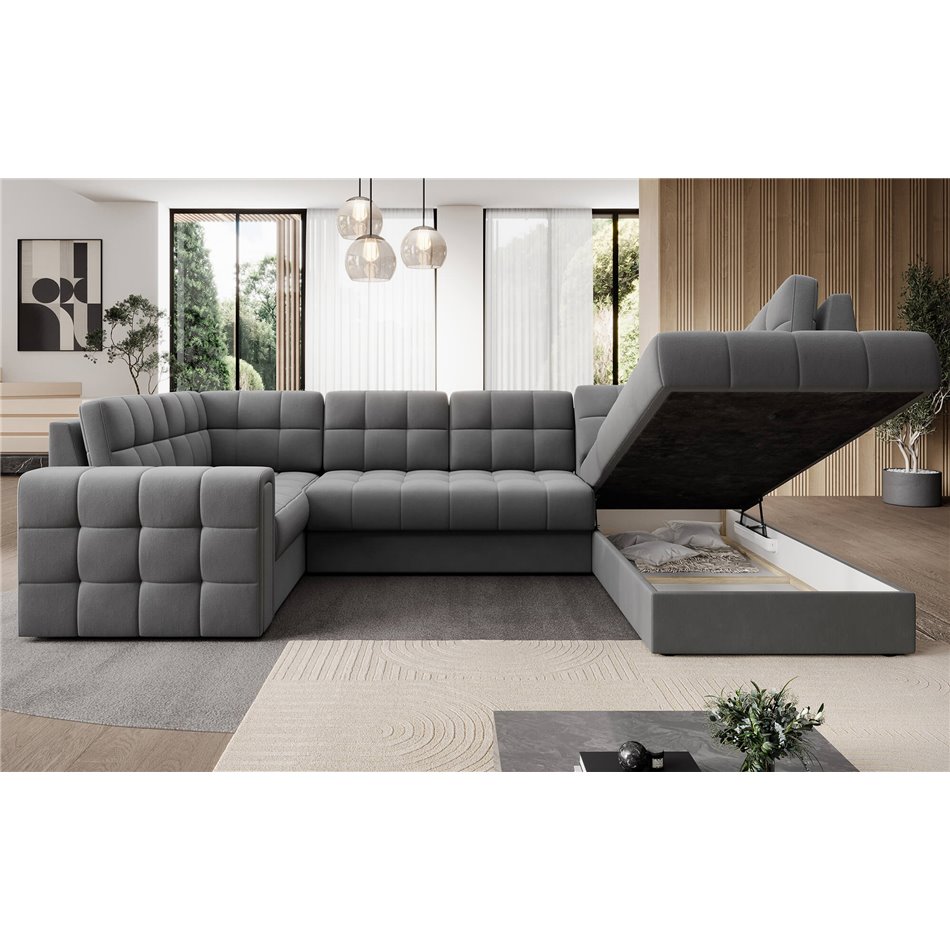 Corner sofa Elewett R, sleeping function, Sola 04, grey, H82x299x198cm