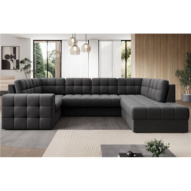 Corner sofa Elewett R, sleeping function, Sola 06, dark grey, H82x299x198cm