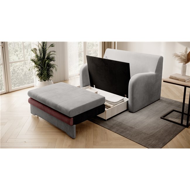 Sofa bed Elario, sleeping function, Nube 03, Nube 24, velvet, grey, H85x130x103cm