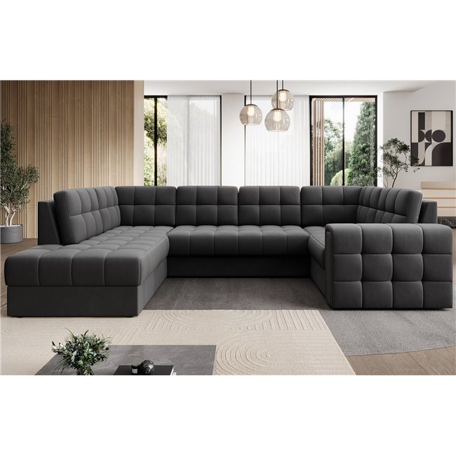 Corner sofa Elewett L, sleeping function, Sola 06, dark grey, H82x299x198cm