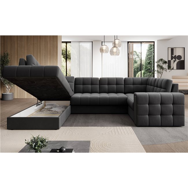 Corner sofa Elewett L, sleeping function, Sola 06, dark grey, H82x299x198cm