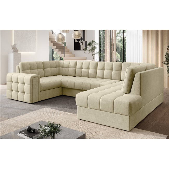 Corner sofa Elewett R, sleeping function, Monolith 04, velvet, beige, H82x299x198cm