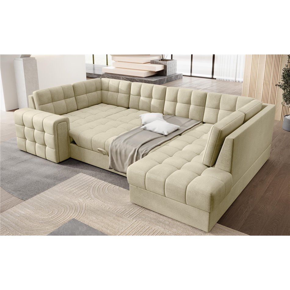 Corner sofa Elewett R, sleeping function, Monolith 04, velvet, beige, H82x299x198cm