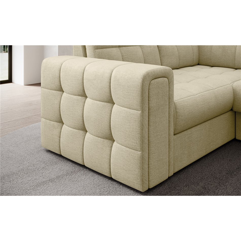 Corner sofa Elewett R, sleeping function, Monolith 04, velvet, beige, H82x299x198cm