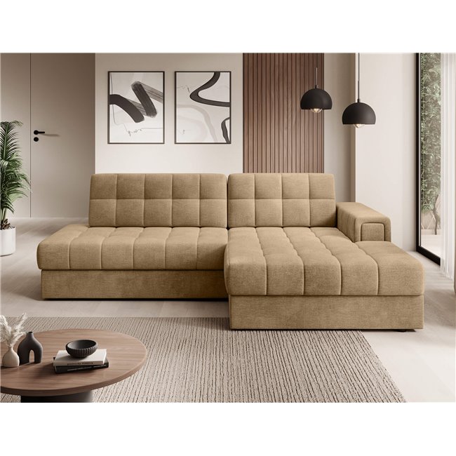 Corner sofa Elezalt R, sleeping function, Monolith 09, velvet, beige, H82x240x150cm